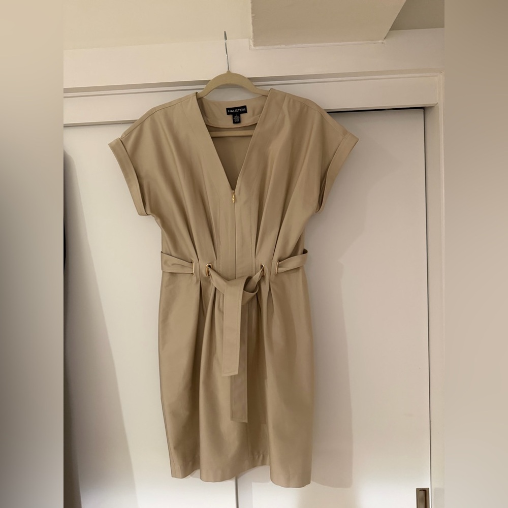 Halston Heritage Tan Midi Dress with Belt